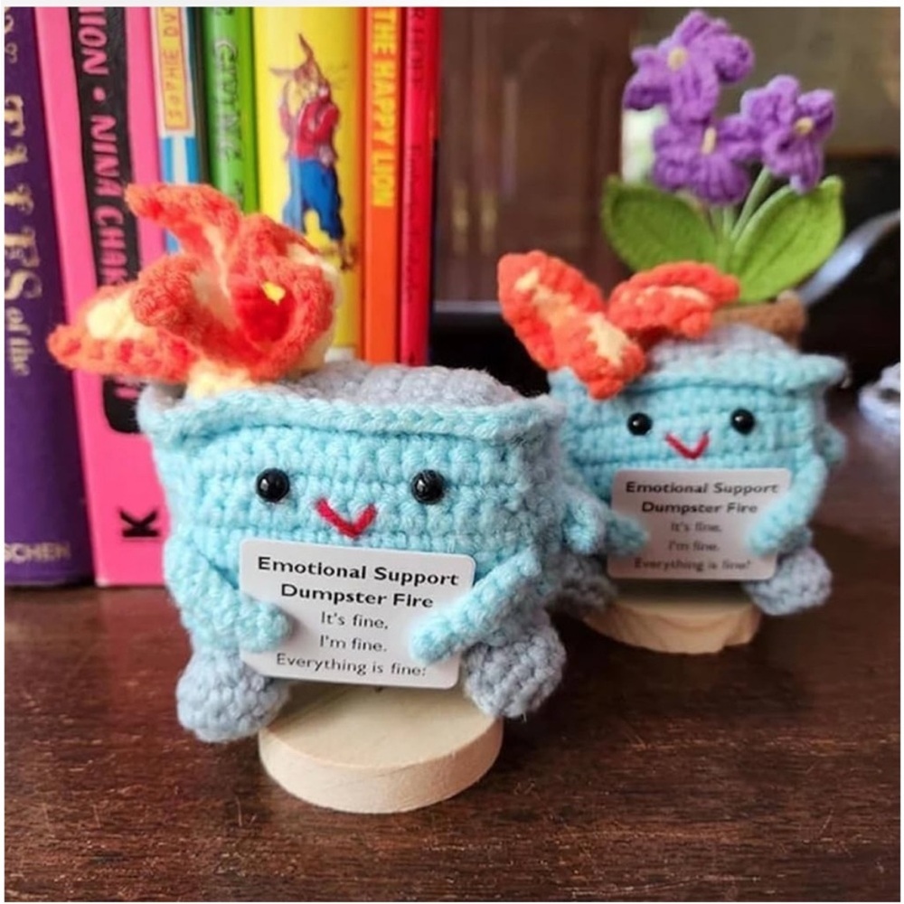 Handmade Blue Crochet 'Emotional Support Dumpster Fire' Plush - Picture 2 of 4